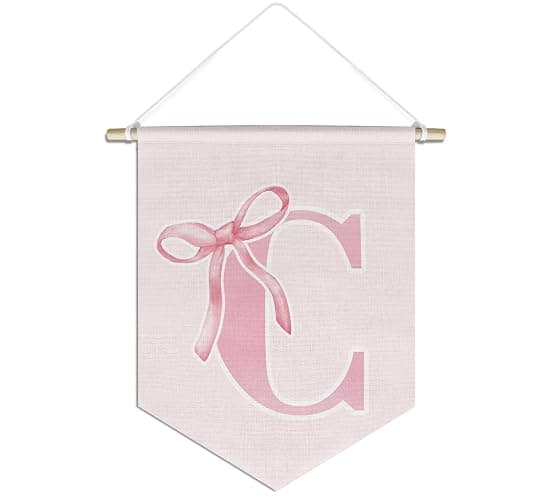 foedor initial Personalized Preppy Canvas Hanging Pennant Flag Banner, Coquette Pink Bow Teen Girl Gifts,Trendy Cute Monogrammed Gifts Wall Decor for Women Teen Girl Nursery bedroom(C) - pinkC - Image 1
