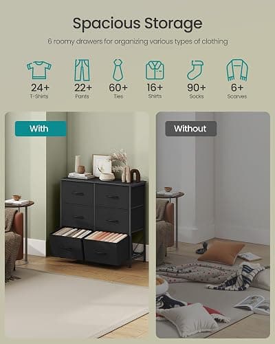 SONGMICS BELLAH Collection - Dresser for Bedroom, Chest of Drawers, Storage Organizer Unit, Closet, Entryway, Steel, 6 Drawers, Modern, Ink Black and Ebony Black ULGS123B01S thumbnail 4