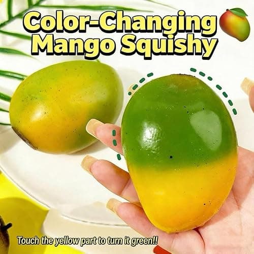 2PCS Chameleon Mango Crunch Squishy - Flexible, Color Changing Mango Stress Ball, Chameleon Mango Crunch Stress Ball with Temperature Color-Changing, Cute Fruit Sensory Fidget Toy for Kids & Adults thumbnail 4