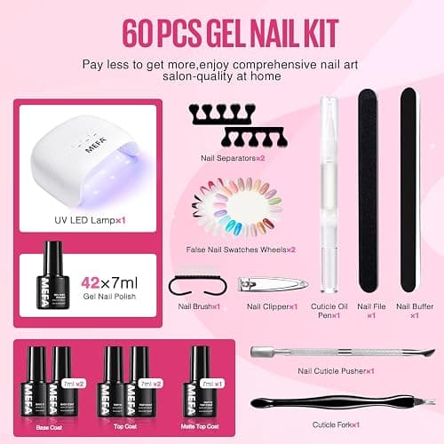 MEFA 42 Colors Gel Nail Polish Kit with U V Light, 59 Pcs All Seasons Collection Colorful Gel Polish Essential Set with 5 Psc Matte/Glossy Base Top Coat, Salon Gifts for Women thumbnail 9
