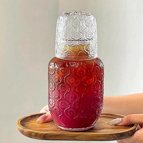 Vintage Bedside Water Carafe and Glass Set for Bedroom Nightstand, Bedside, Ticked Glass Mouthwash Decanter for Bathroom, Water Pitcher Set 18.5 oz thumbnail 8