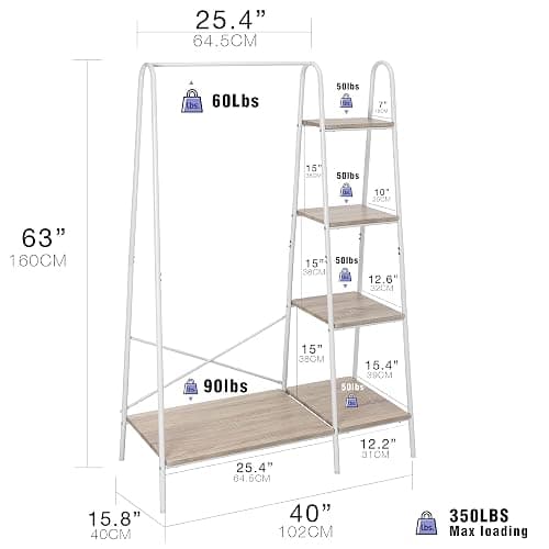Finnhomy Metal Clothes Closet Rack, Clothing Rack for Hanging Clothes White Heavy Duty Garment Rack with 5 Wood Shelves Freestanding Portable Closet Organizer for Bedroom/Entryway/Boutiques thumbnail 3