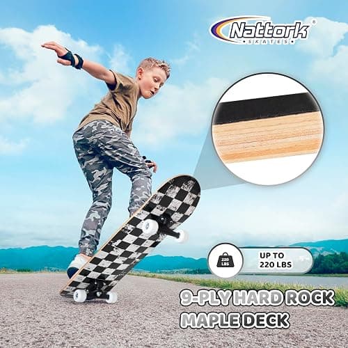 Nattork Skateboards 31 Inch Complete Skateboard Wood 9 Layer Canadian Maple Trick Skate Boards for Boys Girls Youth Teens Beginner thumbnail 4