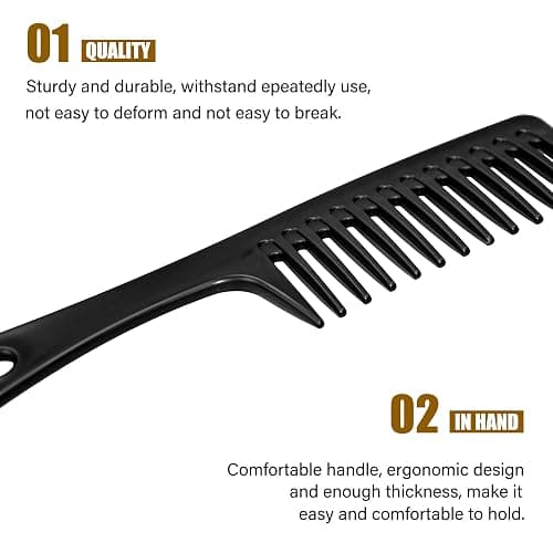 4PCS Wide Tooth Comb, Large Hair Detangling Comb Styling Comb, Professional Women Hair Care Handgrip Comb for Curly, Wet, Long Hair (Black) thumbnail 2
