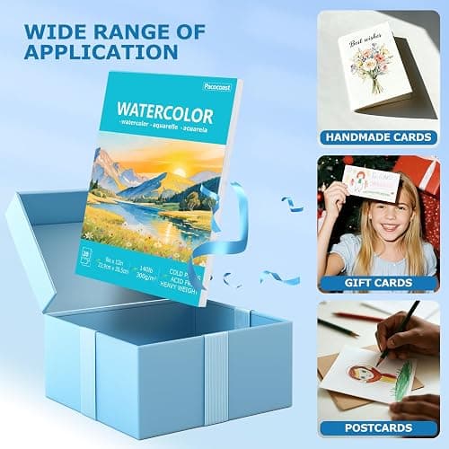 Pacocoast Watercolor Paper, 9"X12" Cold Press Artist Sketchbook, (300gsm/140lb) Water Color Pads for Acrylic, Gouache & Pencil. Painting Drawing Paper Book, Art Supplies for Adults & Kids, Teal thumbnail 7