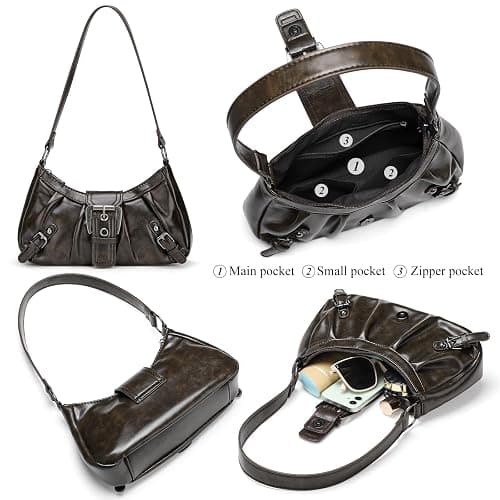 WantGor Women's Shoulder Bag, Clutch Tote Bags Top Handle Purse Zipper Handbag Buckle Punk Purses Trendy Underarm Bag thumbnail 5