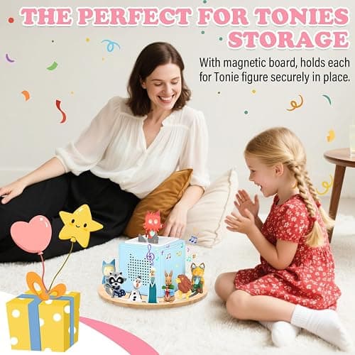 RZYLKA 360° Round Turntable for Tonies Box Organizer Storage Shelf, Magnetic Floating Shelves for Toniebox 1/2 Player Tonies Figures, Display Collection 10~15 Characters (Natura) thumbnail 5