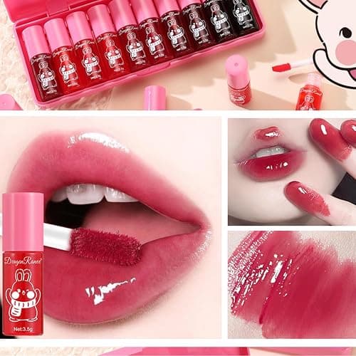 Eakroo 10 Colors Lip Tint Stain Set, Korean Lip Gloss Watery Lip Stain Tint Moisturizing Mini Liquid Lipstick Set, Multi-Use Lip and Cheek Tint, Non-Stick Cup, High Pigment, Long-Lasting, Vivid Color thumbnail 4