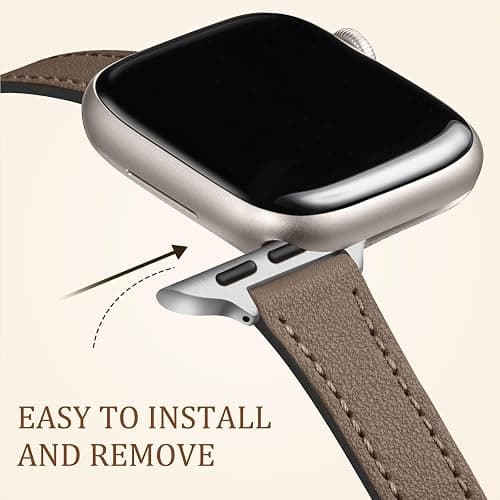 Charlam Slim Leather Band Compatible with Apple Watch Bands for Women 40mm 38mm 41mm 42mm 44mm 45mm 46mm, Top Grain Genuine Leather Strap Thin Wristband for iWatch Series 11 10 SE 9 8 7 6 5 4 3 2 1 thumbnail 4