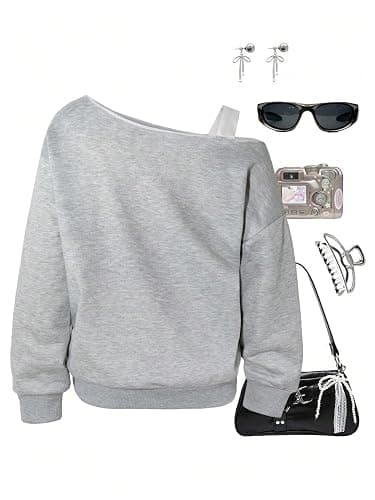 SHENHE Girl's Graphic Letter Print Off Shoulder Sweatshirt Asymmetrical Preppy Pullover Top thumbnail 2
