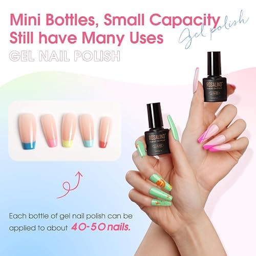 ROSALIND 100PCS Gel Nail Polish Set, 92 PCS Colors Gel Polish Set with 8 Bottles of Base and Glossy Matte Top Coat Starter Nail Set Suitable for All Seasons Gift for Women thumbnail 3