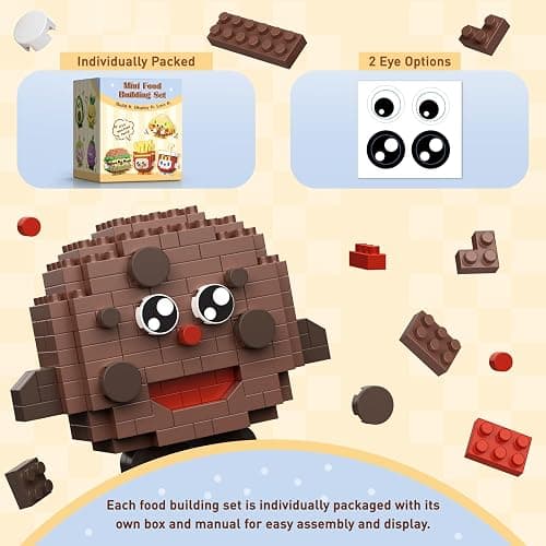 HIGH GODO 12 Pack Food Party Favors Building Set, Mini Food Building Blocks Sets, Goodie Bags Stuffers, Blind Box Style Classroom Small Prize Toys Gifts for Adults Teens Age 14+ thumbnail 5