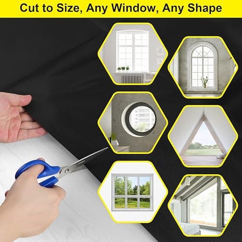 FADOTY Blackout Curtains for Bedroom, Portable 100% Black Out Window Cover Film, Cuttable Blackout Shades Fabric Sheet, No Drill Window Blinds, Sun Heat Light Blocker for Travel Media Dorm, 57'' W thumbnail 5