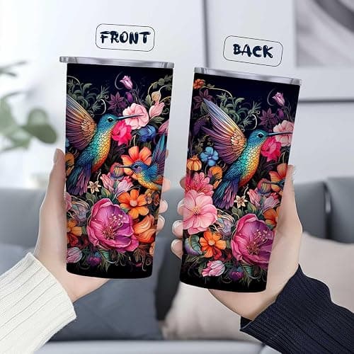 QruKinx Hummingbird Tumbler 20oz | Stainless Steel Travel Mug with Leak-Proof Lid | Bird Insulated Cup for Coffee, Tea and Iced Drinks | Hummingbird Gifts for Women thumbnail 2
