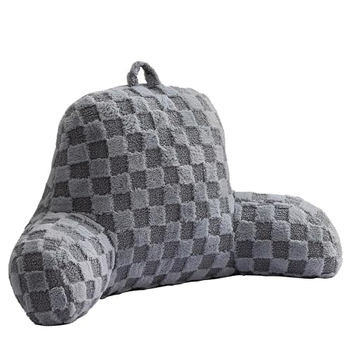 Aimuan Reading Pillow Checkered Bed Rest Wedge Backrest Checkerboard Pillow with Arms Back Support for Sitting Up in Bed Cushion Incline Rest Sleeping Snoring Pillow (Grey,Large) - Image 1