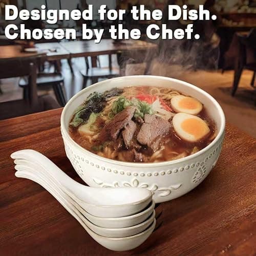 Artena Soup Bowls 32 OZ, Cereal Bowls Set of 4, Embossment Ceramic Ramen Bowls, 6.3 Inch White Salad Bowls, Large Dinner Bowls for Pho, Noodle, Pasta, Snacks, Dishwasher Microwave Safe, Damask Floral thumbnail 6