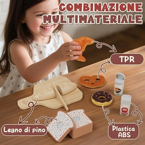 Lehoo Castle Cucina Giocattolo per Bambini, Pizza Giocattolo in Legno, Accessori Cucina Bambini, Giochi Bambino Bambina 3-5 Anni thumbnail 5
