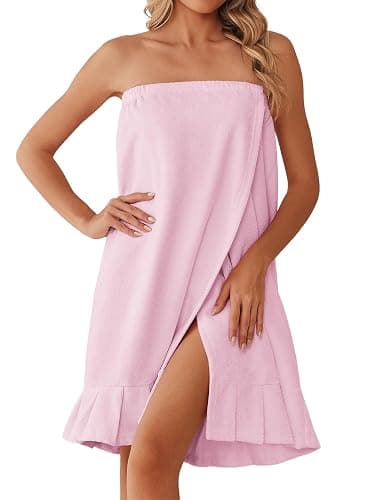 Ekouaer Towel Wrap for Women With Velcro Ruffle Shower Wrap Spa Robes For Women Lightweight Knee Length Sauna Robe - Image 1