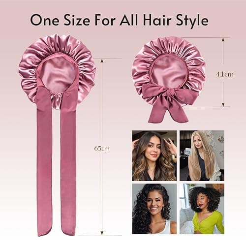 Yanideer 3 pcs Satin Bonnet Silk Bonnet for Sleeping Double Layer Satin Lined Hair Bonnet with Tie Band for Women Curly Hair - One Size - Gold thumbnail 4