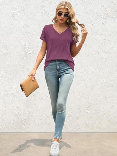 ATHMILE T Shirts Short Sleeve V Neck Tees for Women Fashion Tops Trendy Lightweight Casual Summer Outfits Clothes 2025 Beach thumbnail 2