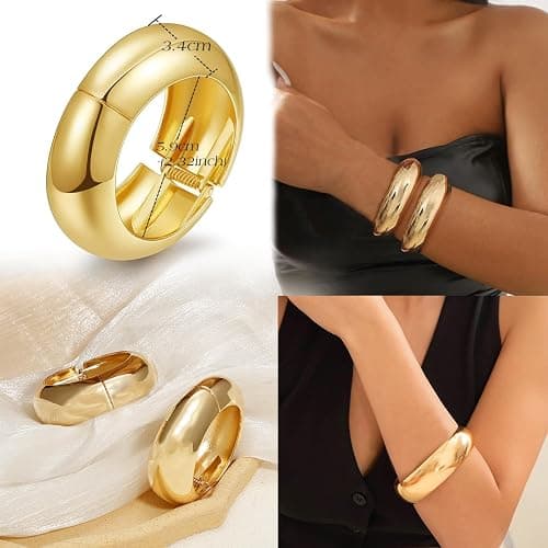 BROCC 2Pcs Gold Chunky Cuff Bracelets for Women Adjustable Bangle Gold Plated Twisted Hinged Bangle Bracelet Fashion Jewelry Trendy Cuff Bracelet for Daily Wear thumbnail 2
