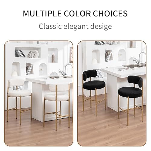 Canxkun Gold Boucle Bar Stools Set of 3, 26" Modern Counter Stools with Backs, White Upholstered Barstools for Kitchen Island, Pub, Cafe thumbnail 6