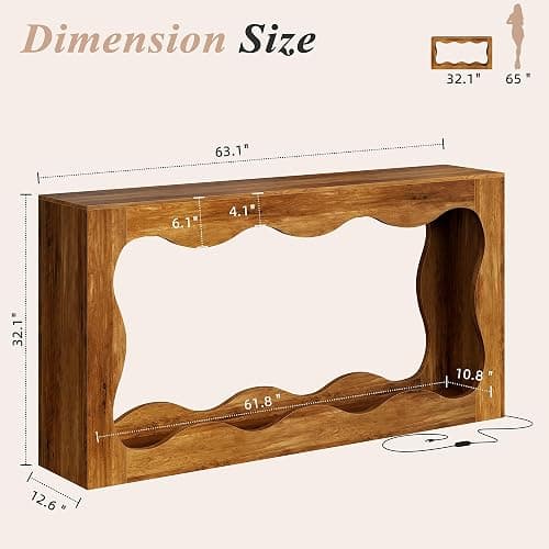 Shintenchi 63 inch Farmhouse Console Table with Storage & LED Light, Long Sofa Table Behind Couch, Narrow Entryway Entrance Table, Hallway Accent Stand Home Decor for Living Room, Entry Way, Brown thumbnail 2