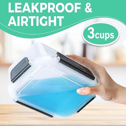 YORY 3 cup Plastic Food Storage Containers with Lids Nestable Freezer Dishwasher Safe Rectangle Container Set,5-Pack - 5 - 3 cups thumbnail 7