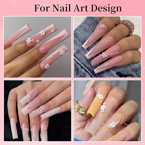 MSLSOZ 3D Nail Charms Set, 2 Boxes Nail Art Decor(Bow, Flower, Half Pearl), Pink Glitter Flower & Bow Nail Charms, Art Decorative Accessories for Manicure Design & DIY Crafts thumbnail 7