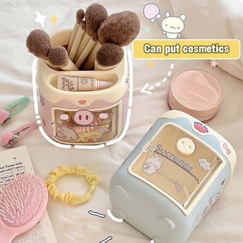 MLAFE Kawaii Pig Pen Holder Cute Cosmetic Storage Bucket Kawaii Multifunctional Storage Bucket Cute Desktop Stationery Bucket (Blue) (DIE072901) thumbnail 4
