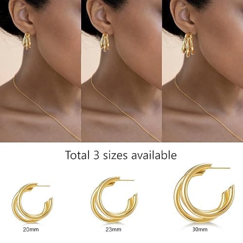 SWEETV Chunky Hoop Earrings for Women, 925 Sterling Silver Post Triple Open Hoops, Diameter 15/20/30MM thumbnail 3