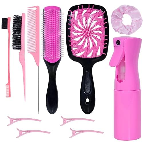 11 Pcs Hair Brush Set, Detangle Hair Brush And Spray Bottle, 3 Pieces Smooth Hairbrush For Toddlers, Suitable For Wet and Dry Hairstyles, Suitable For Adults And Children. (Pink) - Image 1