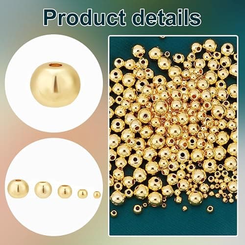 PH PandaHall 300pcs 18K Gold Plated Spacer Beads, 5 Sizes Smooth Long-Lasting Spacer Beads Metal Round Beads Brass Loose Beads for DIY Bracelet Necklace Earring Jewelry Making, 2/3/4/5/6mm thumbnail 4
