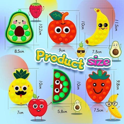 6pcs Fruit Bubble Fidget Toy Set Mini Pop Keychain Sensory Toys for Kids Party Favors Stocking Stuffers Carnival Prizes Classroom Rewards Toddler Stress Relief thumbnail 2