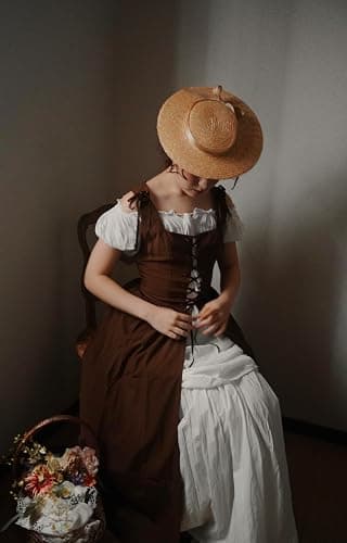 SCARLET DARKNESS Renaissance Costume Women Peasant Medieval Dress Short Sleeve Maxi Fairy Dresses with Pockets thumbnail 8
