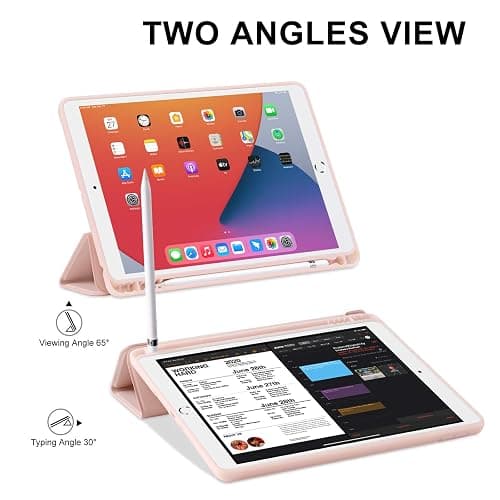 GHINL for iPad 9th/8th/7th Generation Case (2021/2020/2019) iPad 10.2-Inch Case with Pencil Holder [Sleep/Wake] Slim Soft TPU Back Smart Magnetic Stand Protective Cover Cases(Light Pink) thumbnail 5