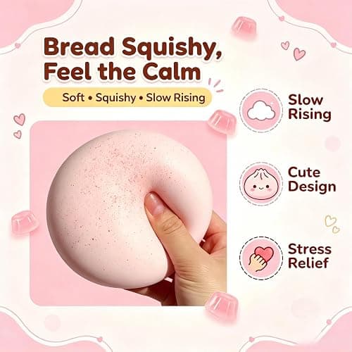 Tim Chess Pink Cheese Slow Rising Squishy, Sticky Bread Squishy Stress Ball | Foam Bread Butter Squishy Round for Adult Stress Relief Desk Decor thumbnail 7