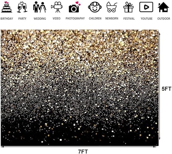 LTLYH 7x5ft Black and Gold Glitter Backdrop Happy New Year Eve Banner Decorations 2026 Gold Glitter Effect Backdrop for Birthday Party, New Year, Wedding, Glam Photo Booth Decoration 129 thumbnail 6