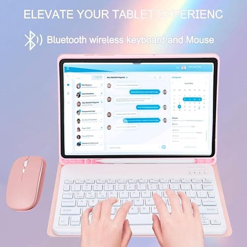VLEAQC Keyboard Case for Samsung Galaxy Tab A9+/A9 Plus 11 Inch 2023 (SM-X210/X216/X218), Detachable Color Backlit Bluetooth Keyboard and Mouse, Slim Lightweight Stand Cover with Pen Holder (Pink) thumbnail 8