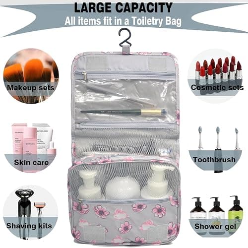 L & FY Hanging Travel Toiletry Bag Women's Cosmetic Organizer Makeup Case Pouch Men's Shaving Kits With Hook, Handle (Cut Rabbit) thumbnail 3