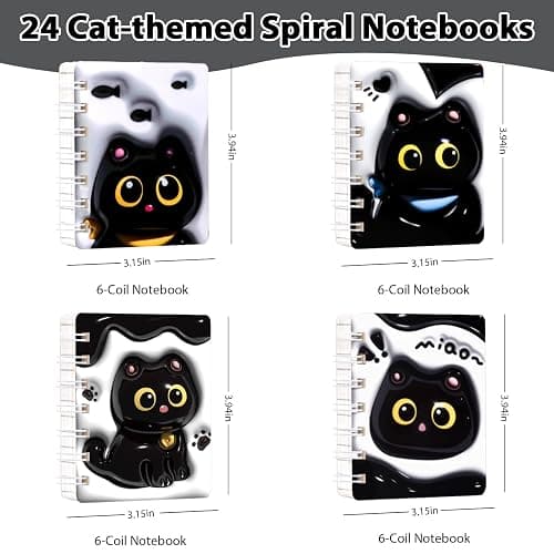 Mangpung 24 Packs Cute Black Cat Mini Notebooks Kawaii Portable Pocket Notebook for Black Cat Birthday Party and Office Party Favors College Ruled Pages thumbnail 3
