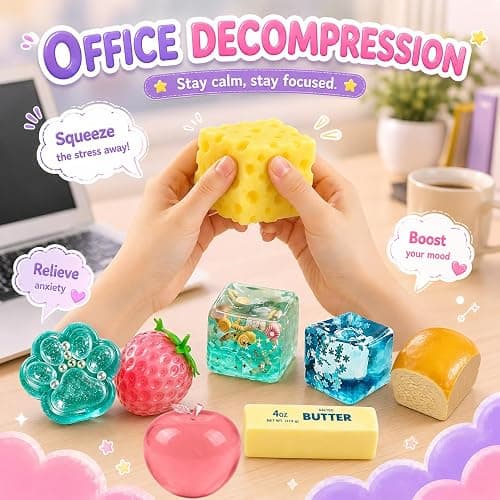 8 PCS Squishy Mystery Fun Box, Squishy Box Set Cute Butter, Dumpling, Strawberry, Realistic Shaped Squeezes Balls, Squeeze Slow Rising Stress Relief Soft Cute Anxiety Gifts Party Favor (#A) thumbnail 3