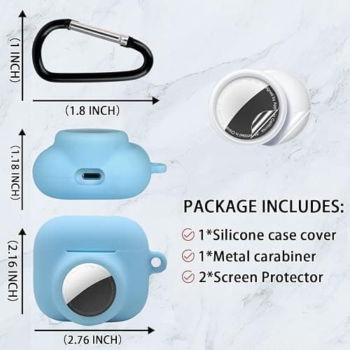 2 in 1 Protective Case Combo Set Compatible for Apple AirPods 3(2021) AirTag, GPS Tracker Holder with 2 PCS TPU Screen Protector&Keychain, Soft Silicone Anti-Lost Anti-Scratch Skin Cover(Blue) thumbnail 7