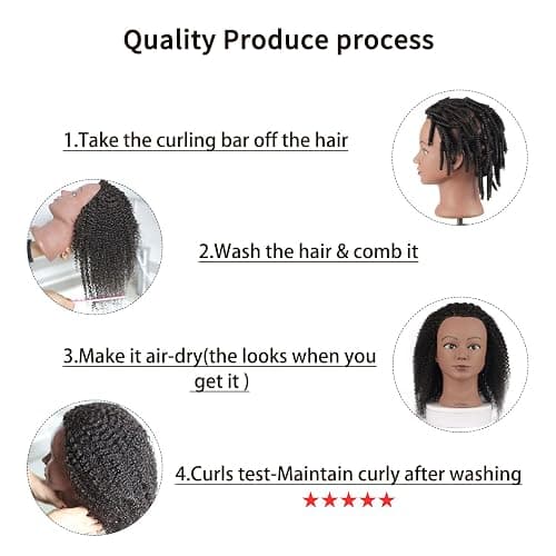 100% Human Hair Mannequin Head Kinky Curly Head Mannequin Real Hair Cosmetology Doll Head for Hair-styling Practice Manikin Training Head With Clamp Stand thumbnail 3