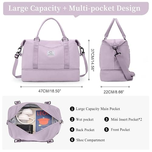 Weekender Bags for Women,Personal Item Travel Bag with Shoes Compartment,Overnight Travel Duffel Bag with Toiletry Bag thumbnail 4