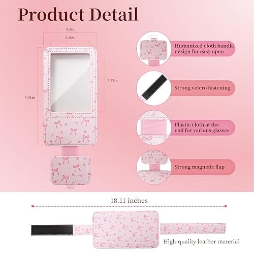 Calafu Sunglass Holder for Car, 2 in 1 Sunglass Visor Clip with Photo Frame | Leather Cloth, Magnetic Interior Car Accessories, Holds Paper Tickets, Universal Visor Fit, Custom Photo Slot, Pink thumbnail 7