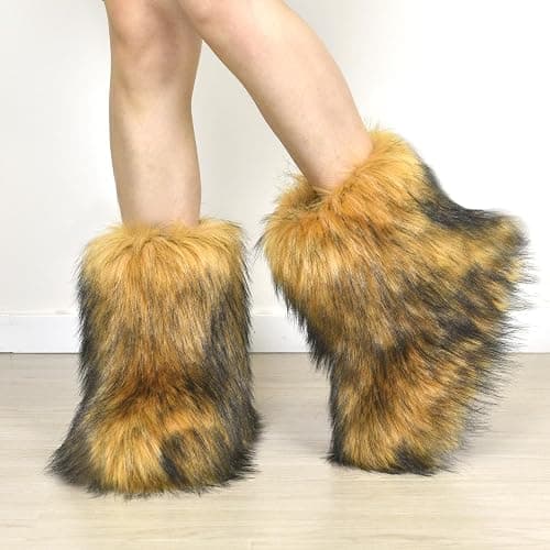 qenqenr Fashion Fur Boots,Flat Heel Comfy Plush Warm Snow Booties,2025 Winter Outdoors Furry Boots,Mid-Calf Faux fur Boot for Women. thumbnail 7