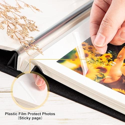 Lanpn Self Adhesive Photo Album Scrapbook 40 Pages, Linen Photos Albums DIY Sticky Magnetic Pages holds 4x6 5x7 A5 Picture for Family Wedding Birthday (Small-20 Sheets/40 Pages, Black) thumbnail 5