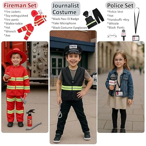 Vicenpal 15 Sets Toddler Dress up Clothes Kids Role-Play Costumes Police Firefighter Doctor Nurse Astronaut Barista Director Postman Laborer Chef Gardener Explorer Scientist Reporter Sanitation Worker thumbnail 3