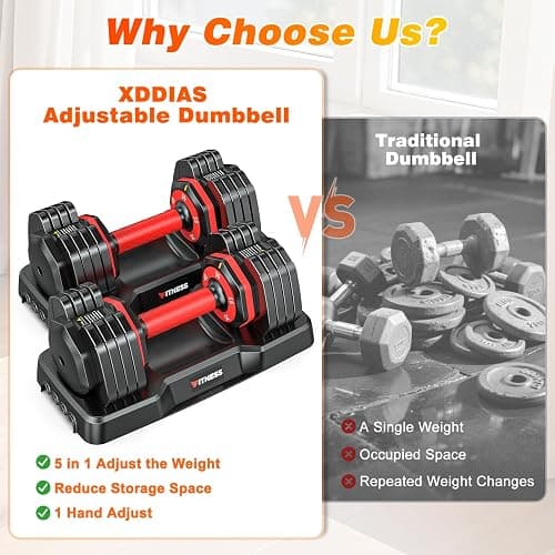 XDDIAS Adjustable Dumbbell Set of 2, 25/55/80LB Dumbbell Set-Fast Adjust Weights Set, 5/10/16 in 1 Free Weights Dumbbells Set with Anti-Slip Metal Handle, Compact Size for Men/Women Home Gym Equipment thumbnail 5